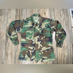 Vintage US ARMY Military Woodland Camo Coat BDU MEDIUM LONG 8415-01-184-1331